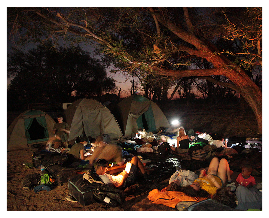 Camp at dusk