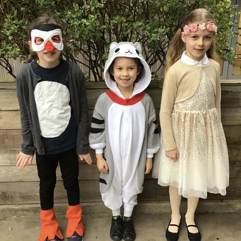 Lower school students wearing costumes