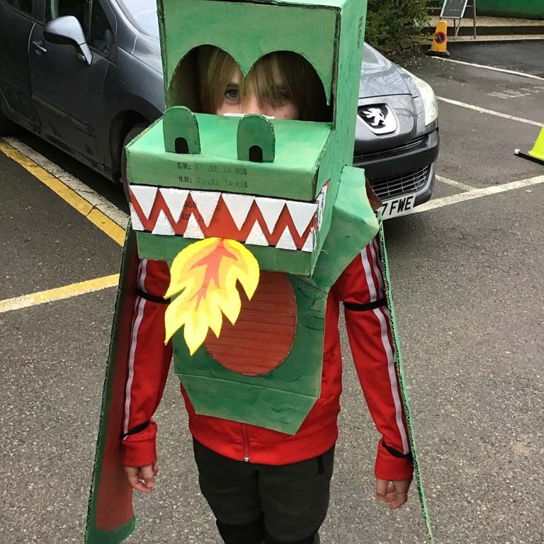 Lower school student wearing a costume