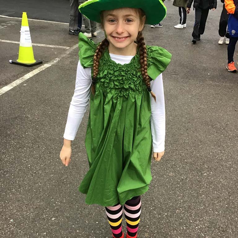 Lower school student wearing a costume