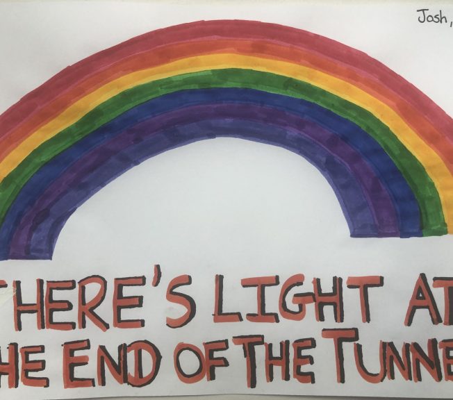 Drawing of a rainbow and text