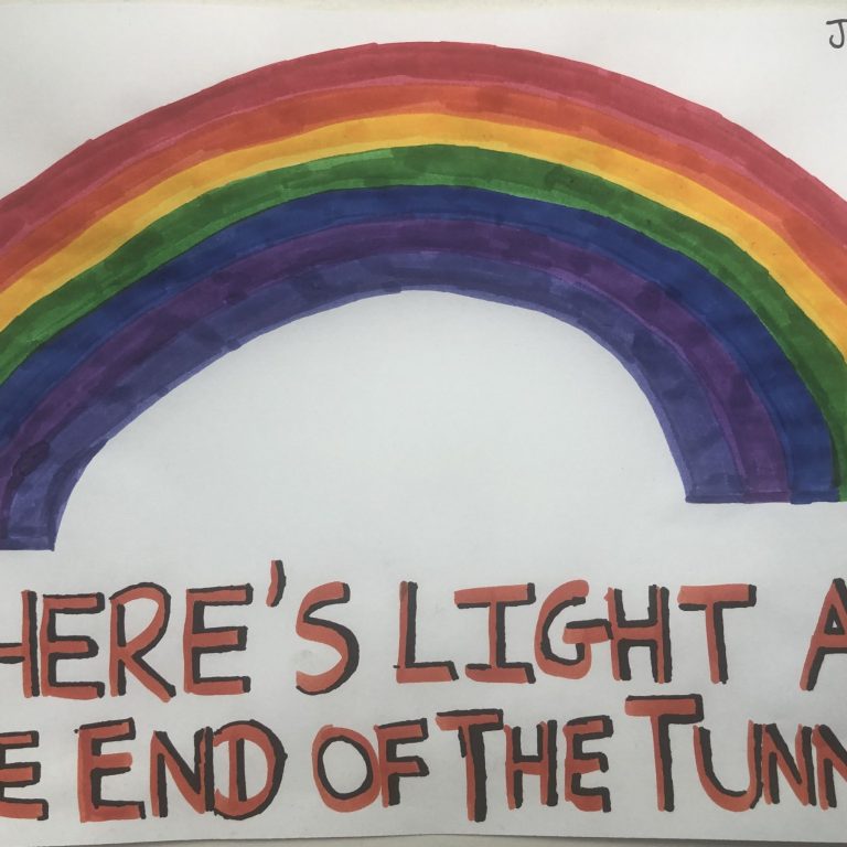 Drawing of a rainbow and text