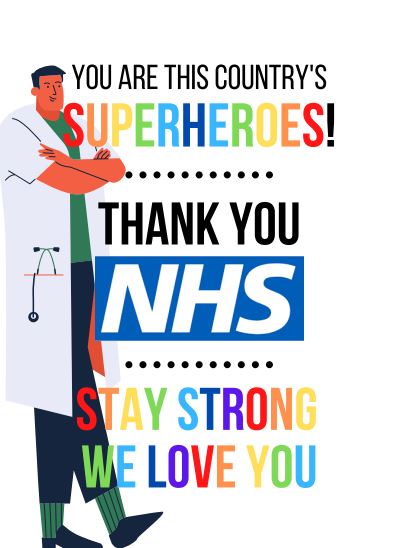 Picture of a doctor and text thanking the NHS