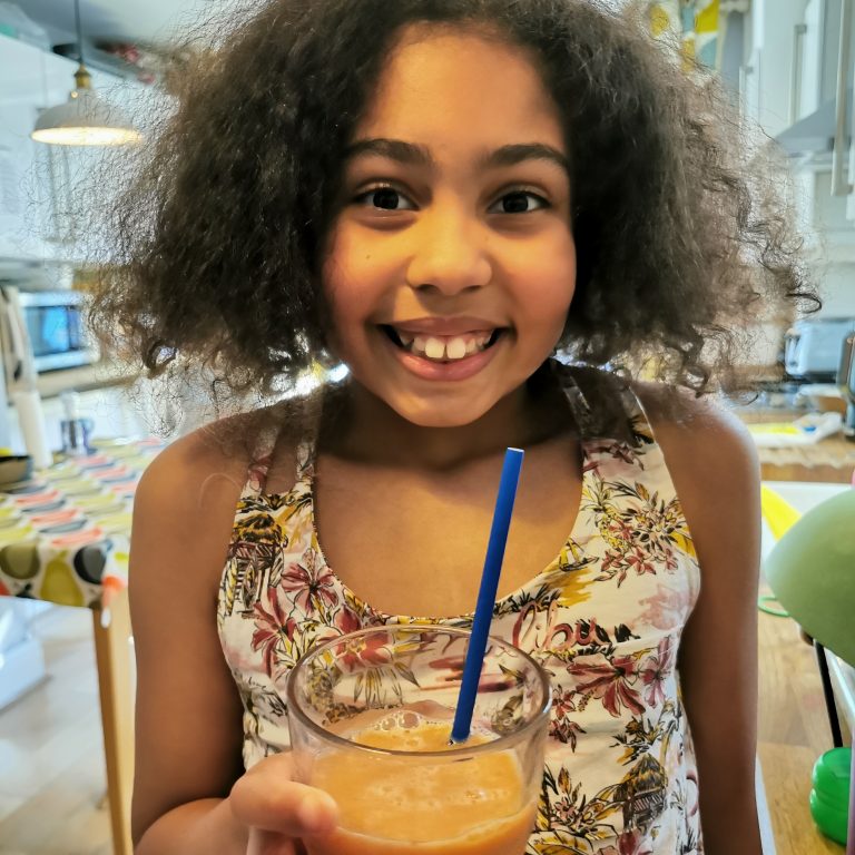 Student with a smoothie