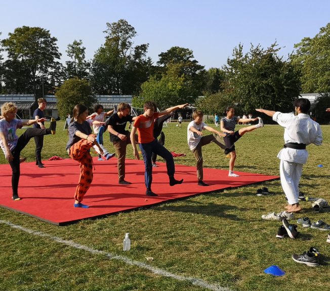 Students practicing martial arts