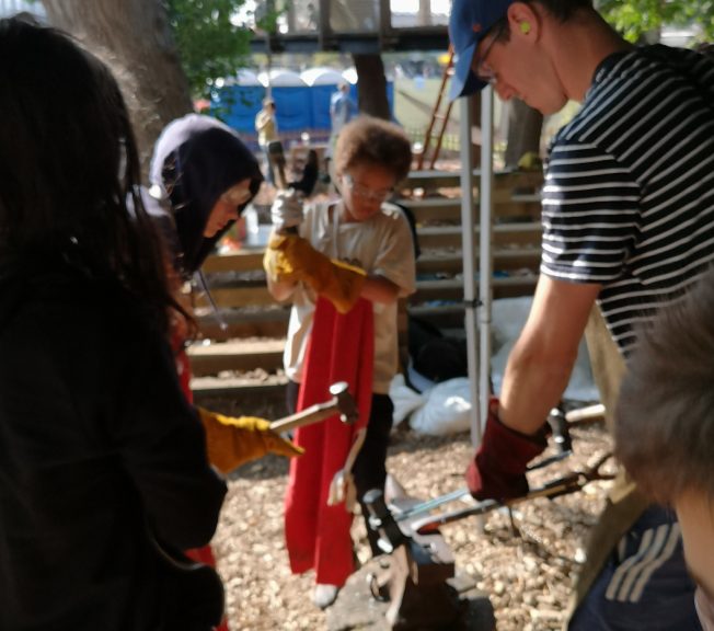 Students with hammers