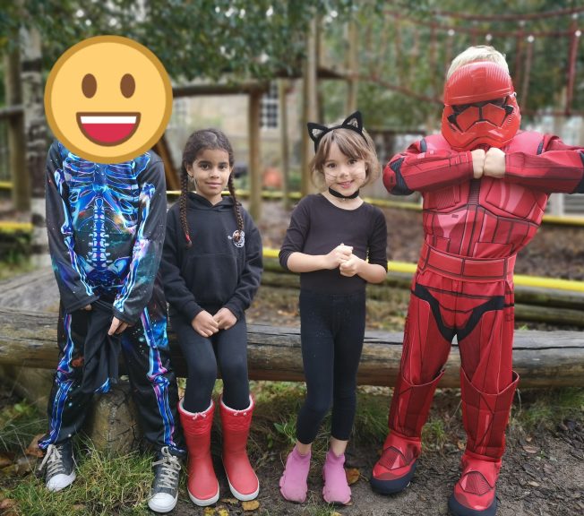 Students wearing Halloween costumes