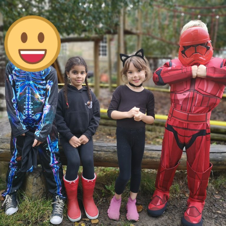 Students wearing Halloween costumes