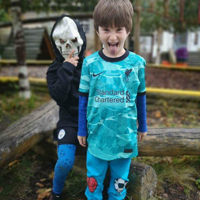 Students wearing Halloween costumes