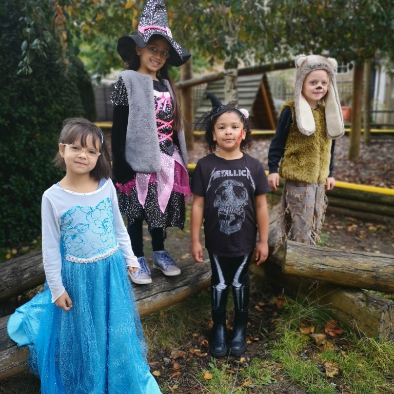 Students wearing Halloween costumes