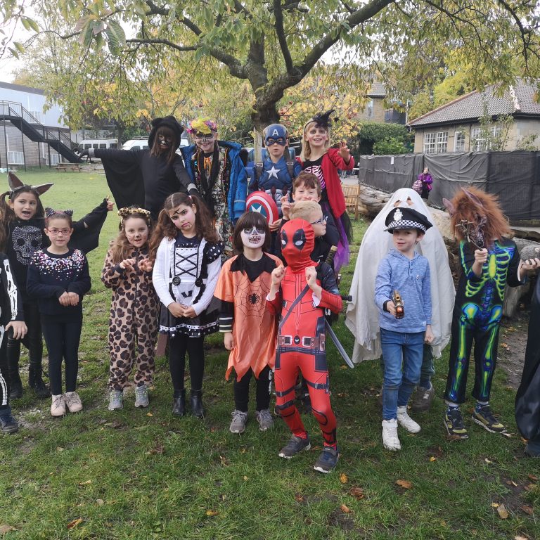 Students wearing Halloween costumes