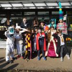 Students wearing Halloween costumes