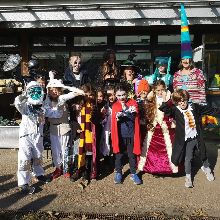 Students wearing Halloween costumes