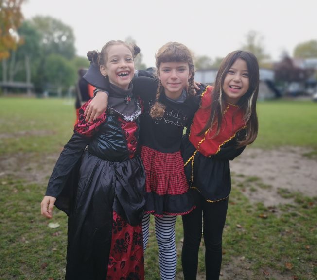 Students wearing Halloween costumes