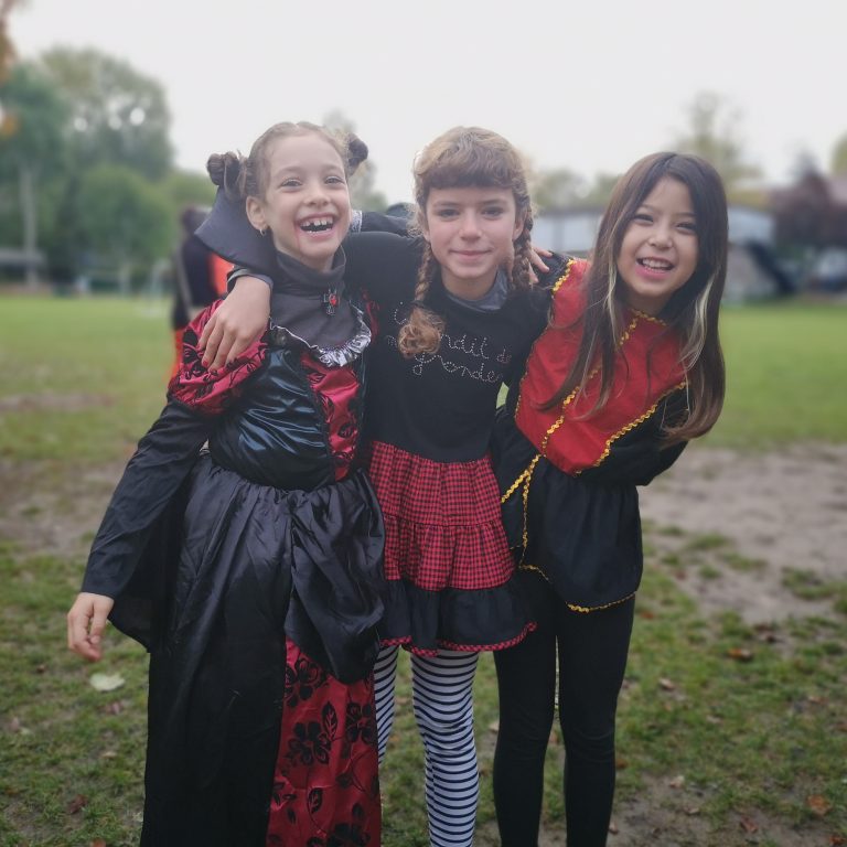 Students wearing Halloween costumes