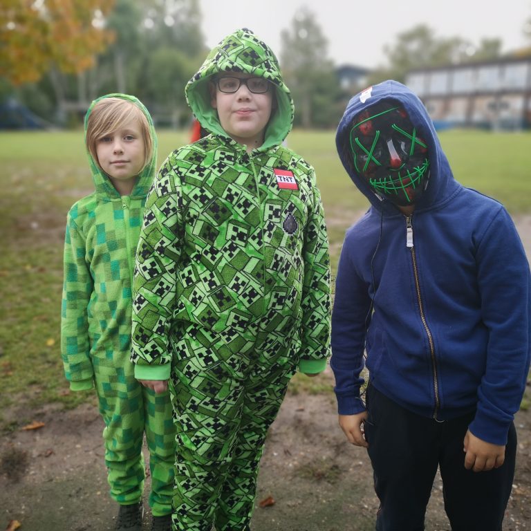 Students wearing Halloween costumes