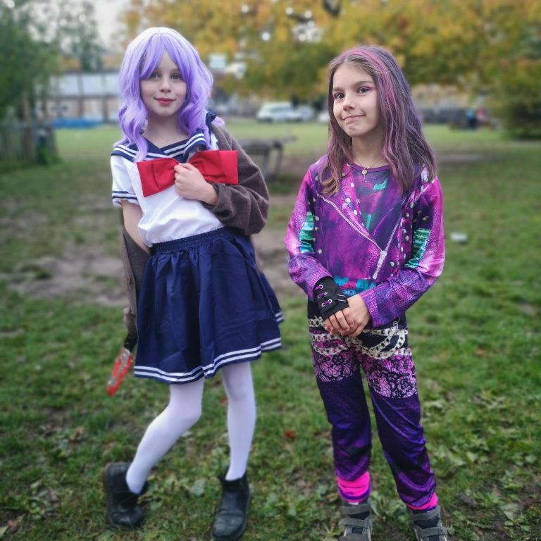 Students wearing Halloween costumes