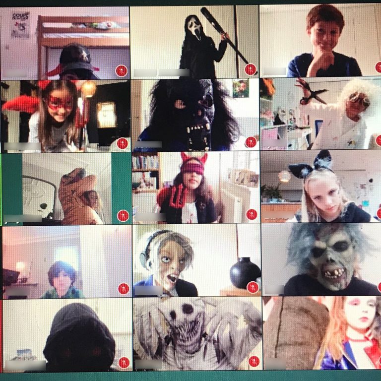 Students wearing Halloween costumes