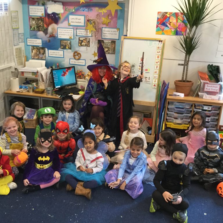 Students wearing Halloween costumes