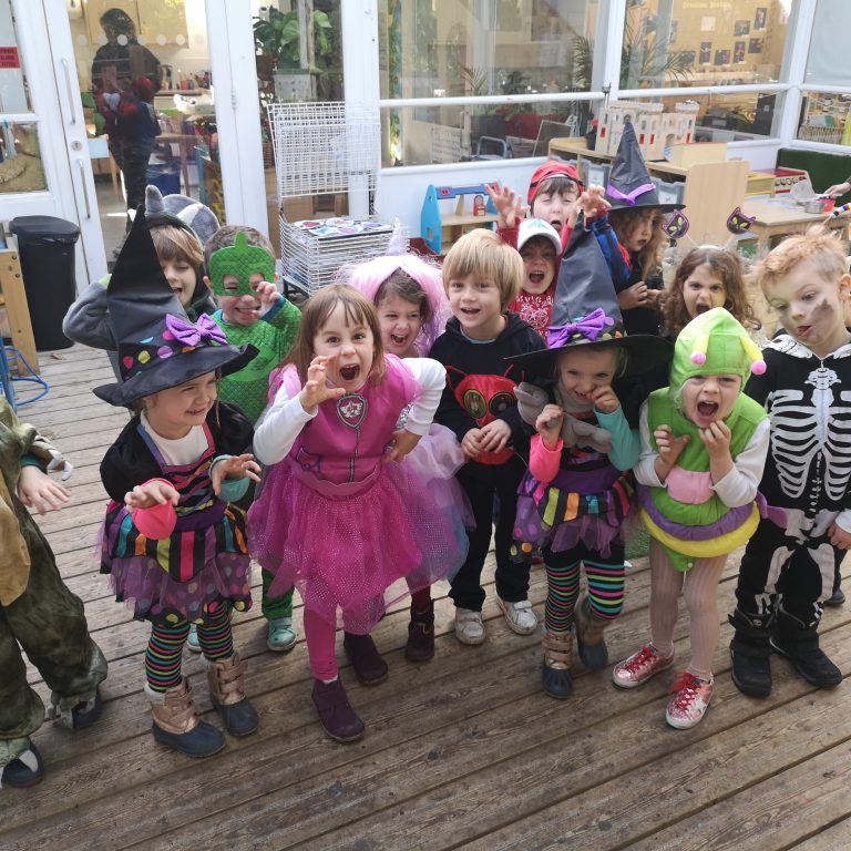 Students wearing Halloween costumes