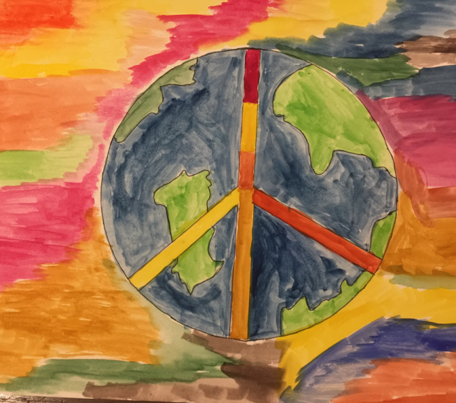 drawing of the world and a peace sign