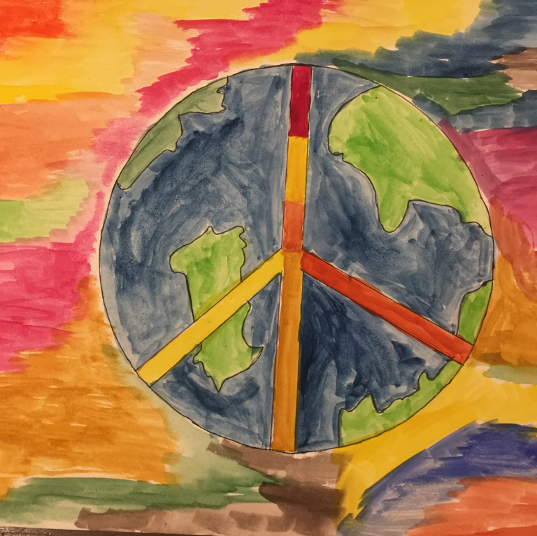 drawing of the world and a peace sign