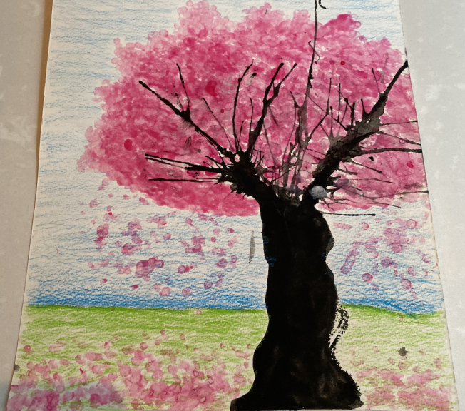 painting of a cherry blossom tree