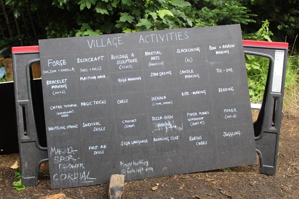 blackboard with village activities