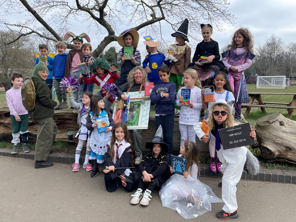 Students wearing world book day costumes