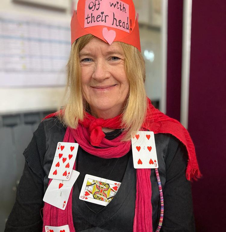 staff wearing world book day costume