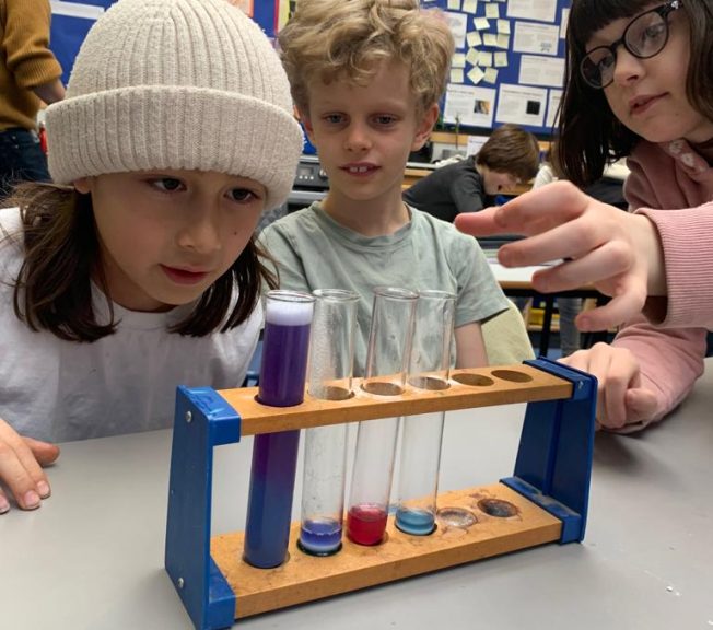 students using test tubes