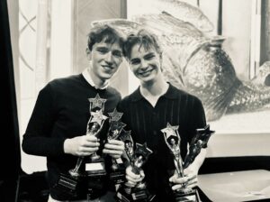 Students from The King Alfred School holding awards from the London School Film Awards