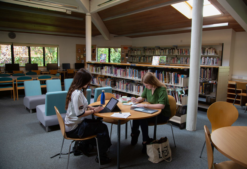 students in a library