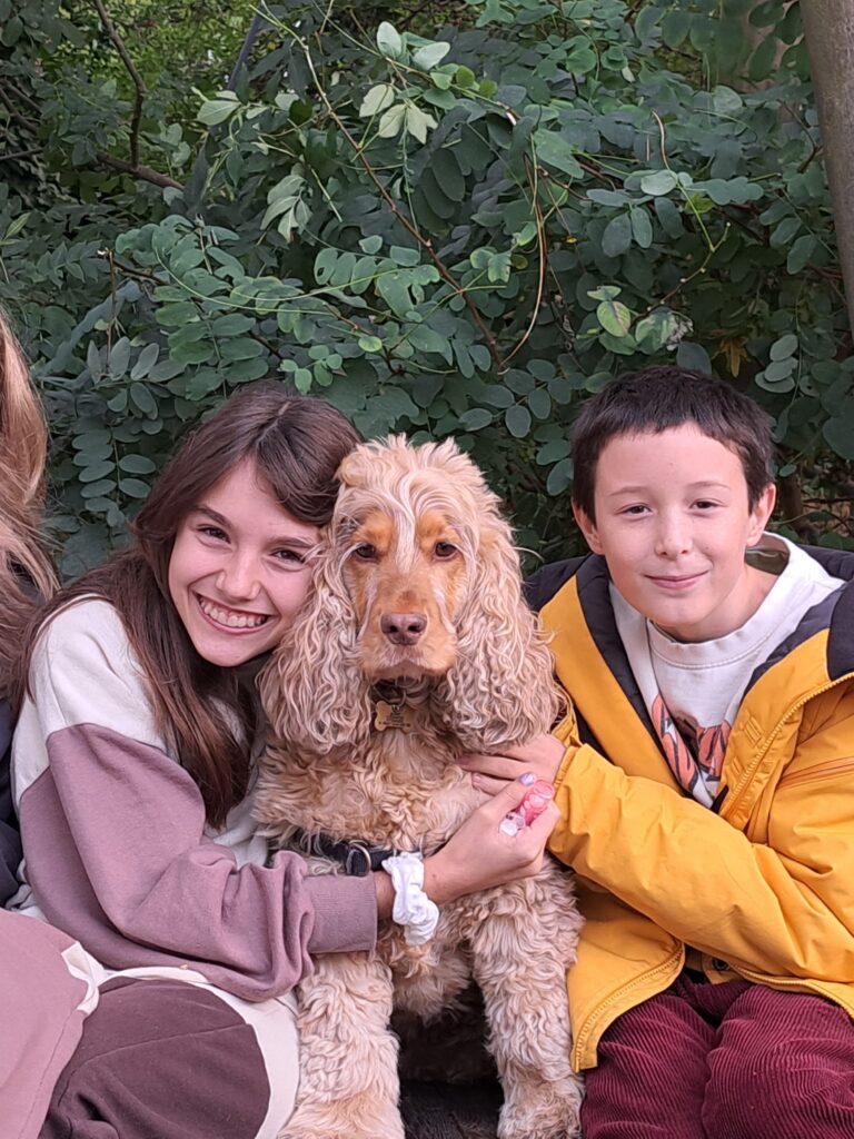 students with a dog