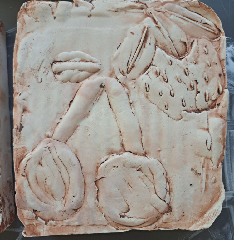 Plaster relief artworks by Year 7 students