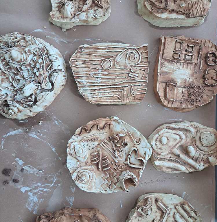 Plaster relief artworks by Year 7 students
