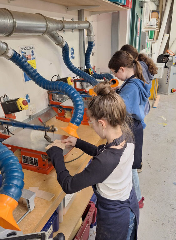 Students working in the Design Technology workshop at The King Alfred School North London